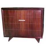 Vintage mahogany chest with 5 drawers and incised grid pattern.