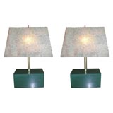 pair of 1940s green block lamps