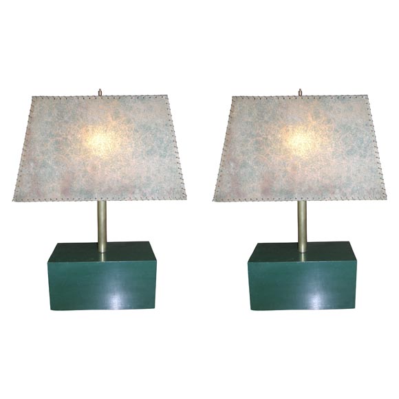 pair of 1940s green block lamps
