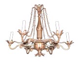 Six Arm Wood and Tole Chandelier