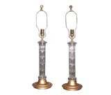 Pair glass column lamps
