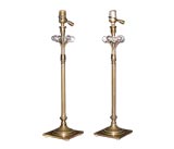 Pair brass and crystal ball lamps