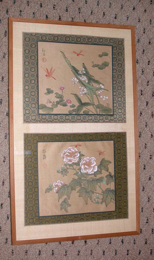 Pair Water color on silk