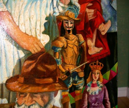 Masks and Marionettes Oil  Painting by Joe Caruso In Excellent Condition In Douglas Manor, NY