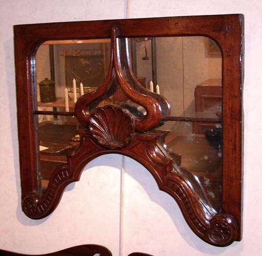 Carved Pine and Walnut Mirror