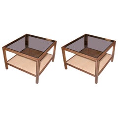 Pr. of grand scale mahogany glass top end tables