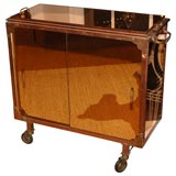 Exceptional rose glass and copper barcart