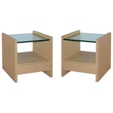 Pair of Bedside Tables in Lacquered Linen by Karl Springer-signd