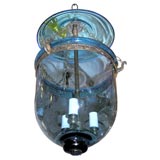 Antique light blue belljar lantern with glass knob, wired