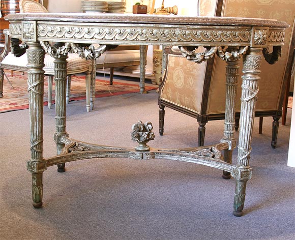 Louis XVI style  oval table with travertine marble top