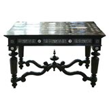 Exceptional Ebony Library Table with Incised Ivory Inlay