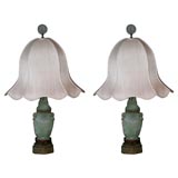 Antique pair carved jadite lamps