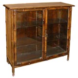 Antique Bamboo and Rattan Glass Door Bookcase