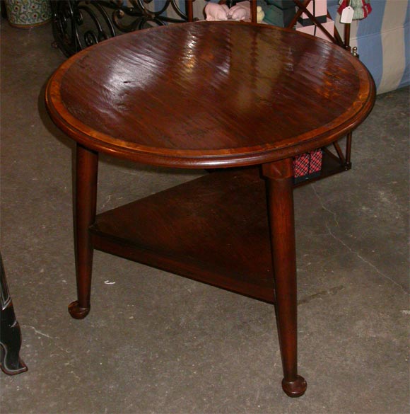 English Banded Oak Cricket Table with Shelf For Sale