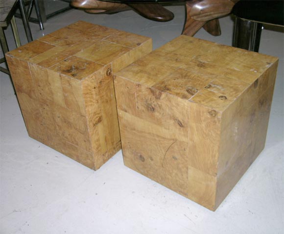 Pr Paul Evans Burl Maple Cube End Tables
