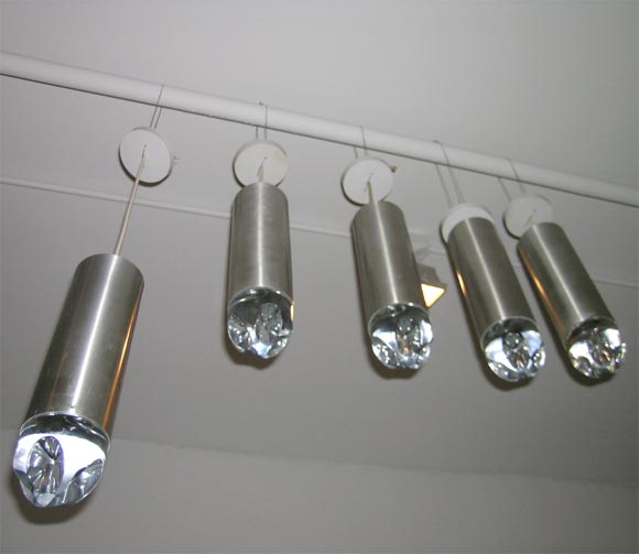 Mid-20th Century 5 Danish Stainless Steel Glass Pendant Lights For Sale