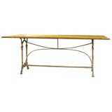Iron base table with wooden top