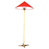 X-Floor Lamp Bamboo with Red Shade by Carl Aubock