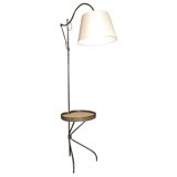 Jacques Adnet French Black Metal Floor Lamp with Table Top