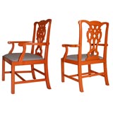 Vintage Pair of Lacquered Chippendale Chairs
