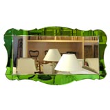Art Deco Mirror with Green Glass Scalloped Boarder