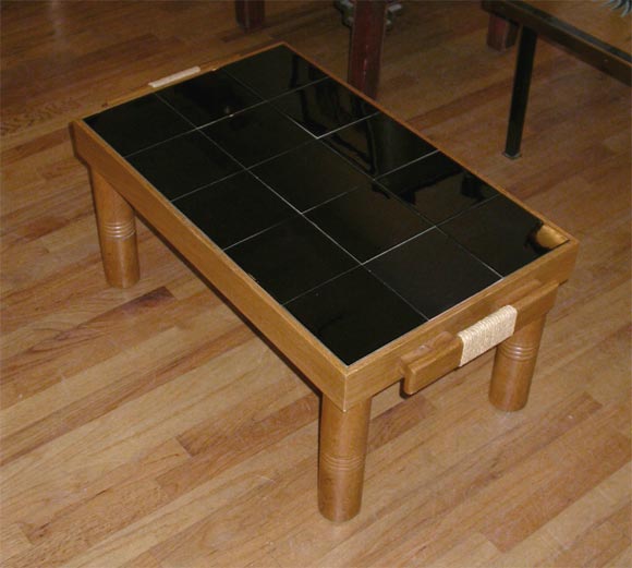Black Ceramic, Oak and Rope Coffee Table
