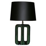 Ceramic table lamp, finished in a jade green.