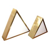 Pair Brass and Opaline Glass Triangle Lamps