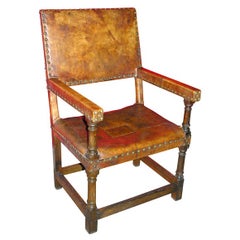 English 19th c. Leather Studded Great Hall Armchair