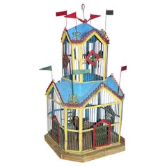 Fantastic Original Painted French Octagonal Tole Birdhouse