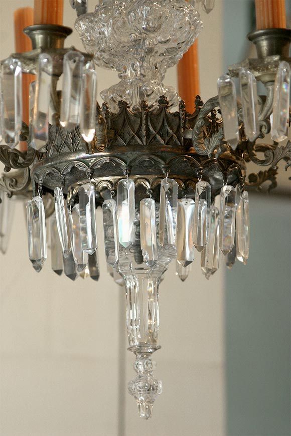 Pair crystal and tole chandeliers