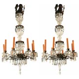 Pair crystal and tole chandeliers