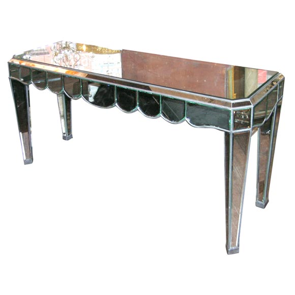 scalloped mirrored console table For Sale