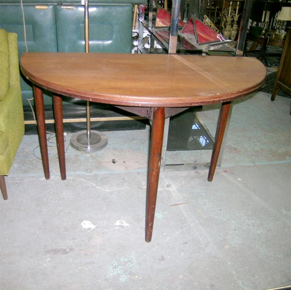 Danish Round Table Gateleg Table  Folds to Demi- Lune. Signed Frem Roje.