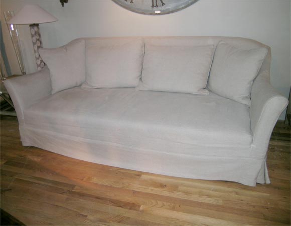 Sofa covered in washable linen slipcover-can be ordered in custom sizes and other fabrics. COM available. Also made with loose seat cushion.