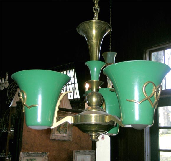 Mid-20th Century French Atelier Petitot 1940s Three-Light Chandelier For Sale