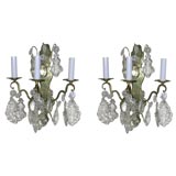 pair of antique bronze and crystal sconces, wired.