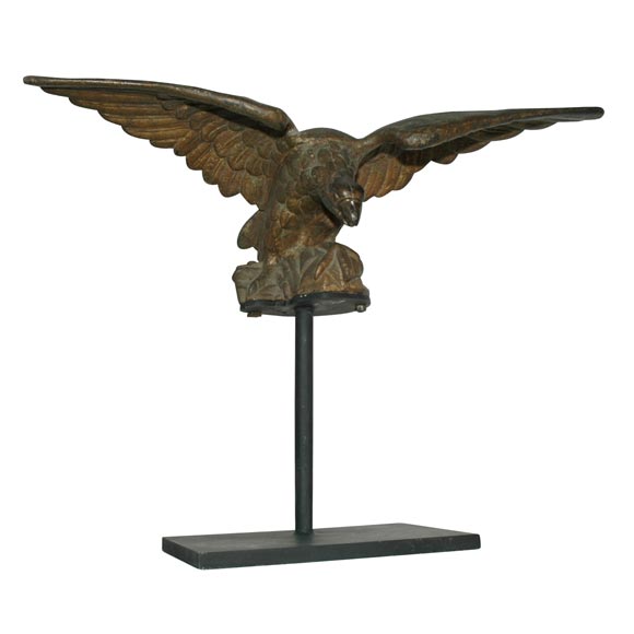 19THC CAST IRON EAGLE WITH ORIGINAL GILDED SURFACE ON IRON MOUNT at 1stDibs