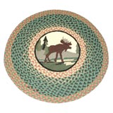 Vintage 1960'S ROUND BRAIDED AND HAND HOOKED PICTORIAL MOOSE RUG