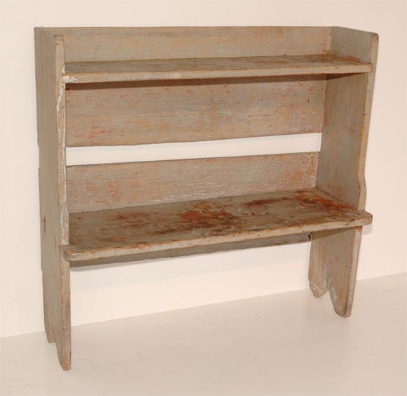 19THC ORIGINAL GREY OVER RED PAINTED BUCKET BENCH/SHELF FROM A FARM IN LANCASTER COUNTY , PENNSYLVANIA, THIS IS A STRONG  SHELF IN GREAT CONDITION
