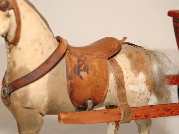 American 19THC ORIGINAL PAINTED HORSE AND WAGON PULL TOY