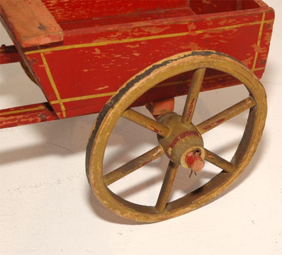 19th Century 19THC ORIGINAL PAINTED HORSE AND WAGON PULL TOY