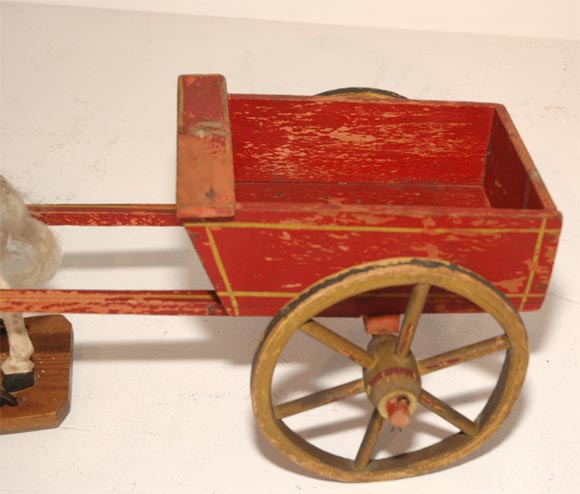 19THC ORIGINAL PAINTED HORSE AND WAGON PULL TOY 1