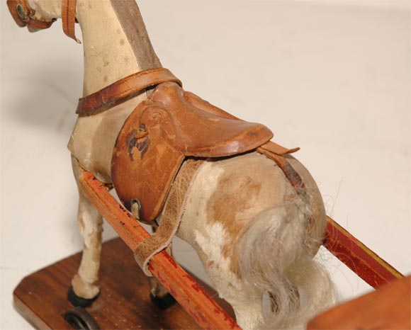 19THC ORIGINAL PAINTED HORSE AND WAGON PULL TOY 2