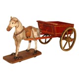 Antique 19THC ORIGINAL PAINTED HORSE AND WAGON PULL TOY