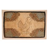 19THC PICTORIAL HOOKED RUG OF A ROOSTER  AND MOUNTED