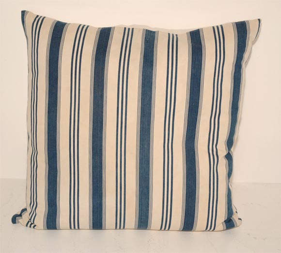 American 19THC BLUE AND WHITE TICKING PILLOWS