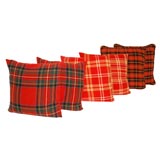 19THC      PLAID/WOOL BLANKET PILLOWS WITH FEATHER INSERTS