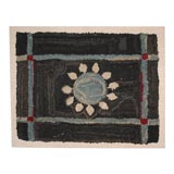 Antique 19THC FOLKY GEOMETRIC MOUNTED HOOKED RUG