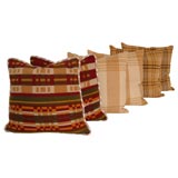 Antique 19THC WOOL HORSE BLANKET PILLOWS WITH DOWN AND FEATHER INSERTS